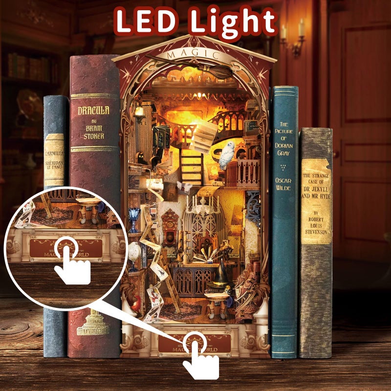 SUDOPOR DIY Book Nook Kit New DIY Dollhouse Booknook Bookshelf Insert Decor 3D Wooden Puzzles with LED Book Nook Miniature Kit Birthday Easter Home Decor for Teens Adult-Magic World - Image 2